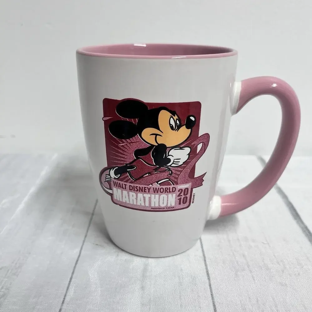 Walt Disney World Marathon January 2010 Coffee Mug Mickey Mouse Pink White 4.75